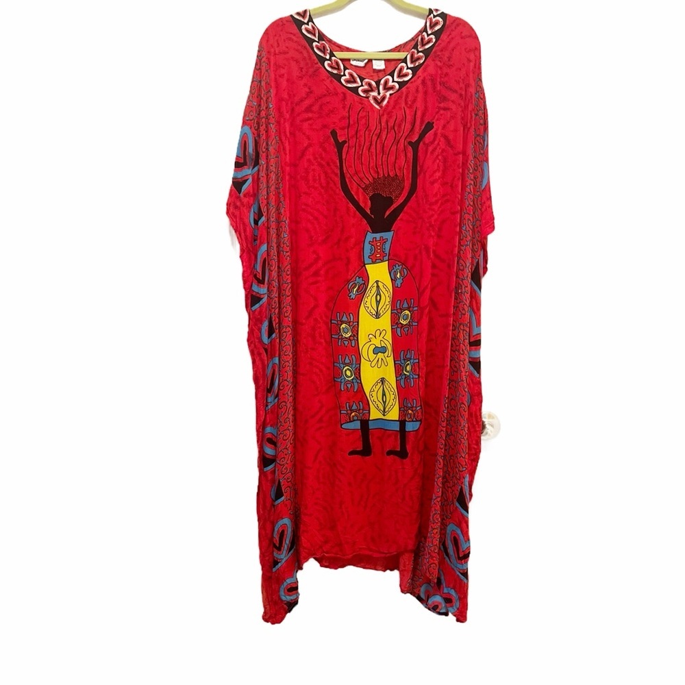 Vibrant Red and Yellow Graphic Maxi Dress